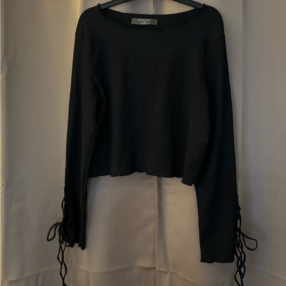 Primark Black Long Sleeve Top with Lace-Up Detail